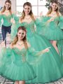 Stylish Floor Length Lace Up Sweet 16 Dresses Turquoise for Sweet 16 and Quinceanera with Beading