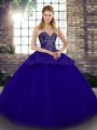 Ideal Beading and Appliques Ball Gown Prom Dress Blue Lace Up Sleeveless Floor Length