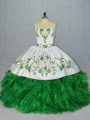 Delicate Green Lace Up Sweetheart Embroidery and Ruffles Sweet 16 Quinceanera Dress Organza Sleeveless