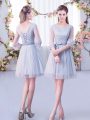 Fantastic Mini Length Empire Half Sleeves Grey Damas Dress Lace Up