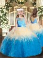 Multi-color Sleeveless Floor Length Lace and Ruffles Backless Pageant Gowns For Girls