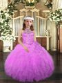 Luxurious Tulle Halter Top Sleeveless Lace Up Beading and Ruffles Pageant Gowns For Girls in Lilac