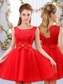 Mini Length Lace Up Bridesmaid Dresses Red for Wedding Party with Lace and Bowknot