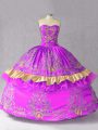 Smart Purple Lace Up Sweetheart Embroidery and Bowknot 15th Birthday Dress Satin and Organza Sleeveless