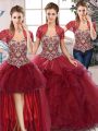 New Style Burgundy Sleeveless Beading and Ruffles Floor Length Sweet 16 Quinceanera Dress