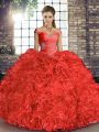 Organza Sleeveless Floor Length 15th Birthday Dress and Beading and Ruffles
