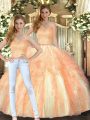 Orange Sleeveless Organza Lace Up Sweet 16 Dress for Military Ball and Sweet 16 and Quinceanera