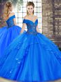 Exquisite Royal Blue Sweet 16 Quinceanera Dress Military Ball and Sweet 16 and Quinceanera with Beading and Ruffles Off The Shoulder Sleeveless Lace Up