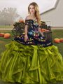 Ball Gowns Sweet 16 Dresses Olive Green Off The Shoulder Organza Sleeveless Floor Length Lace Up