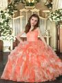 Hot Sale Sleeveless Floor Length Ruffles Lace Up Pageant Gowns For Girls with Peach