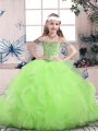 Off The Shoulder Sleeveless Pageant Gowns For Girls Floor Length Beading and Ruffles Tulle