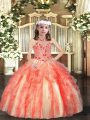 Dramatic Tulle Sleeveless Floor Length Little Girl Pageant Dress and Appliques and Ruffles