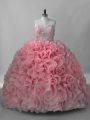 Romantic Sleeveless Brush Train Beading Lace Up Sweet 16 Dress