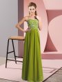 Admirable Floor Length Empire Sleeveless Olive Green Prom Gown Lace Up