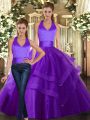 Strapless Sleeveless Lace Up Sweet 16 Dresses Purple Tulle
