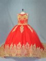 Red Lace Up Scoop Appliques Vestidos de Quinceanera Tulle Sleeveless Court Train