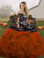 Artistic Off The Shoulder Sleeveless Tulle Sweet 16 Dress Embroidery and Ruffles Lace Up