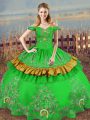 Off The Shoulder Sleeveless Satin 15th Birthday Dress Embroidery Lace Up