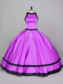 Lilac Ball Gowns Satin Scoop Sleeveless Ruching Floor Length Zipper Quince Ball Gowns