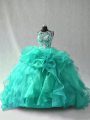 New Arrival Ball Gowns Quinceanera Gown Turquoise Scoop Organza Sleeveless Floor Length Lace Up