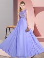 Amazing Lavender Backless Dama Dress for Quinceanera Beading and Appliques Sleeveless Floor Length
