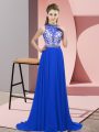 Exquisite Blue Mother Of The Bride Dress Halter Top Sleeveless Brush Train Backless
