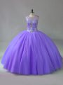 Lavender Ball Gowns Tulle Scoop Sleeveless Beading Lace Up 15th Birthday Dress