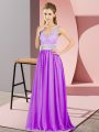 Purple Prom Gown Prom and Party and Military Ball with Beading and Lace V-neck Sleeveless Backless