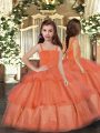 Ruffled Layers Pageant Gowns For Girls Orange Red Lace Up Sleeveless Floor Length