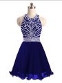 Beauteous Blue Chiffon Lace Up Dress Like A Star Sleeveless Mini Length Beading