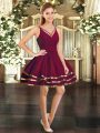 Exquisite Burgundy Ball Gowns Ruffled Layers Prom Dresses Backless Tulle Long Sleeves Mini Length