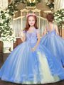 Blue Straps Lace Up Beading Little Girl Pageant Dress Sleeveless
