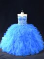 Dramatic Floor Length Ball Gowns Sleeveless Blue 15 Quinceanera Dress Lace Up