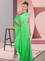Lovely Green Side Zipper One Shoulder Sequins Prom Evening Gown Chiffon Sleeveless