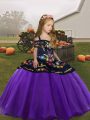 Hot Selling Eggplant Purple Sleeveless Embroidery Floor Length Little Girls Pageant Dress Wholesale