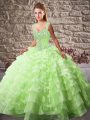 Modest Sleeveless Organza Court Train Lace Up Quinceanera Dress for Sweet 16 and Quinceanera