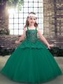 Affordable Sleeveless Floor Length Beading Lace Up Little Girls Pageant Dress Wholesale with Green