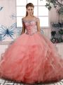 Shining Watermelon Red Lace Up Off The Shoulder Beading Quinceanera Dresses Tulle Sleeveless