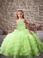 Kids Formal Wear Organza Brush Train Sleeveless Beading and Ruffled Layers