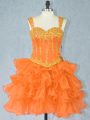 Beauteous Orange Prom and Party with Beading and Ruffled Layers Straps Sleeveless Lace Up