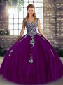 Popular Tulle Sleeveless Floor Length 15 Quinceanera Dress and Beading and Appliques