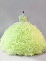 Yellow Green Ball Gowns Beading and Ruffles 15th Birthday Dress Zipper Fabric With Rolling Flowers Sleeveless Floor Length