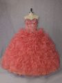 Orange Sleeveless Beading and Ruffles Lace Up Sweet 16 Dresses