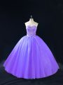 Custom Designed Floor Length Lavender Sweet 16 Quinceanera Dress Tulle Sleeveless Beading