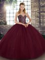 Admirable Burgundy Sweetheart Neckline Beading Quinceanera Gown Sleeveless Lace Up