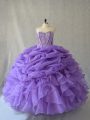 Lavender Ball Gowns Beading and Ruffles and Pick Ups Quinceanera Dresses Lace Up Sleeveless Floor Length