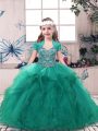 Fashion Straps Sleeveless Side Zipper Pageant Gowns For Girls Turquoise Tulle