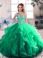 Green Ball Gowns Tulle Scoop Sleeveless Beading and Ruffles Floor Length Lace Up Quinceanera Gown