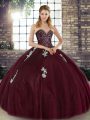 Cute Burgundy Sleeveless Beading and Appliques Floor Length Sweet 16 Quinceanera Dress