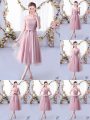 Ideal Pink Sleeveless Belt Tea Length Quinceanera Court of Honor Dress